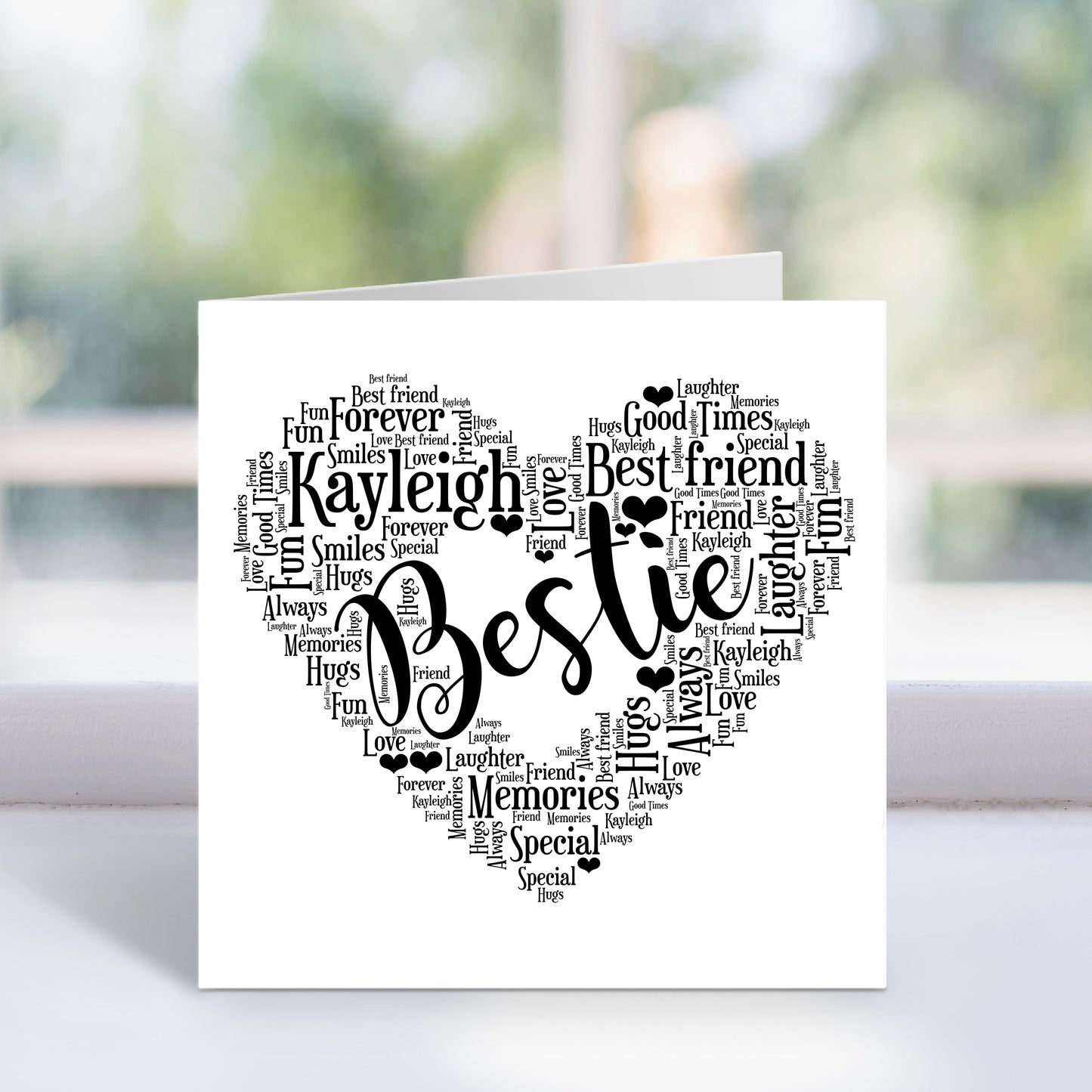Personalised Bestie Heart Word Art Card