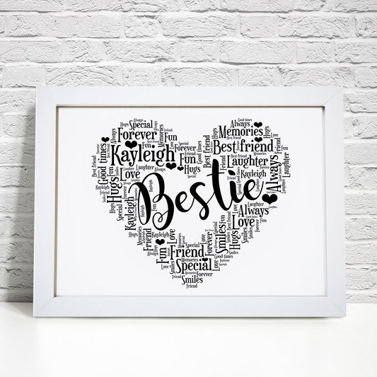 Personalised Bestie Heart Word Art Print
