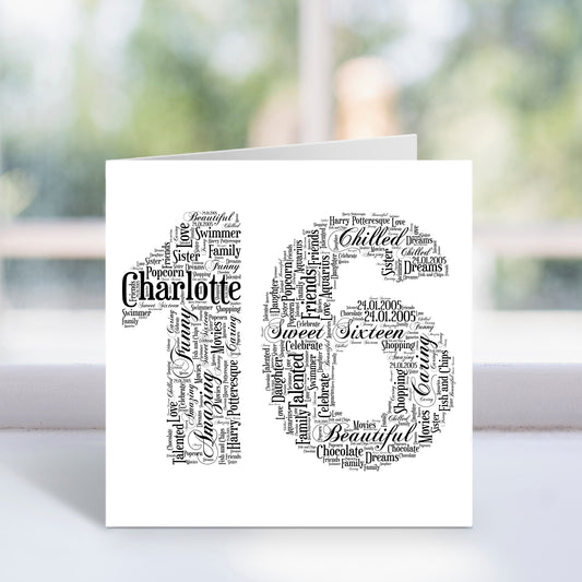 Personalised 16 Word Art Card