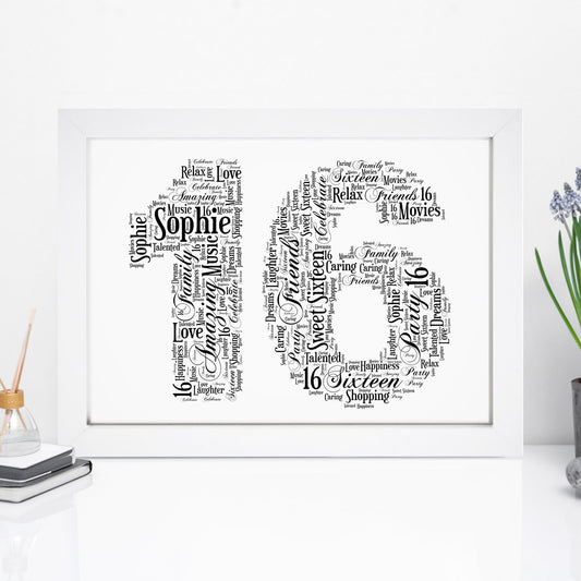 Personalised 16 Word Art Print