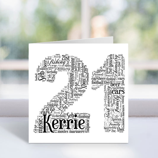 Personalised 21 Word Art Card