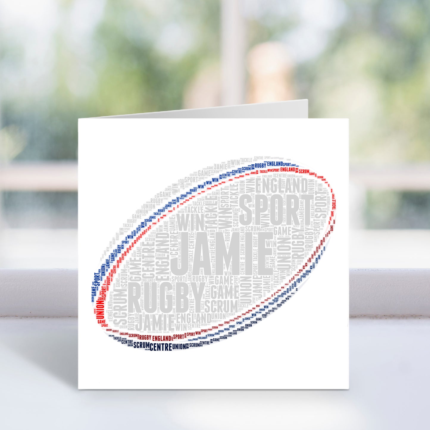 Personalised Rugby Ball Word Art Card