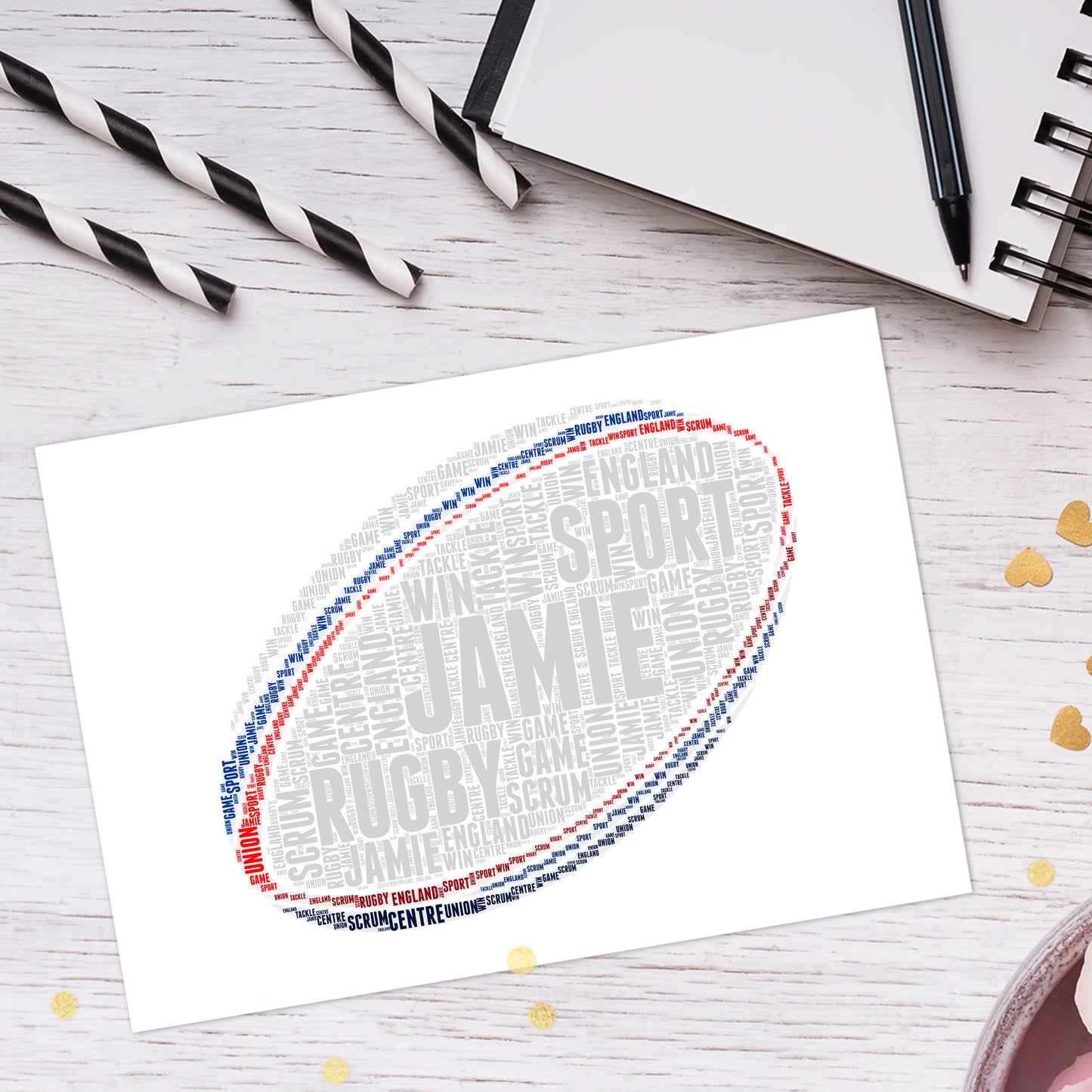 Personalised Rugby Ball Word Art Print