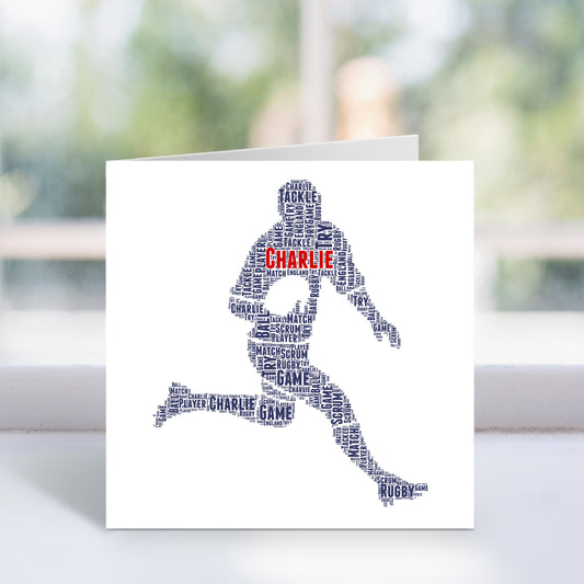 Personalised Rugby Player Word Art Card