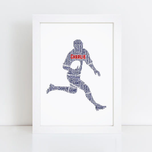 Personalised Rugby Player Word Art Print