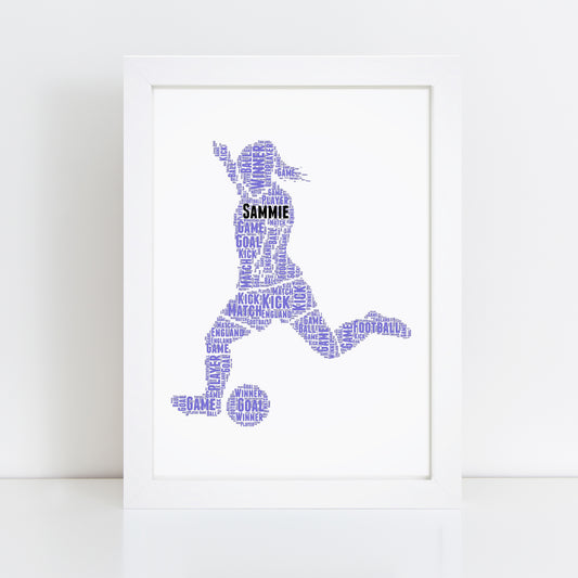 Personalised Female Football Striker Word Art Print