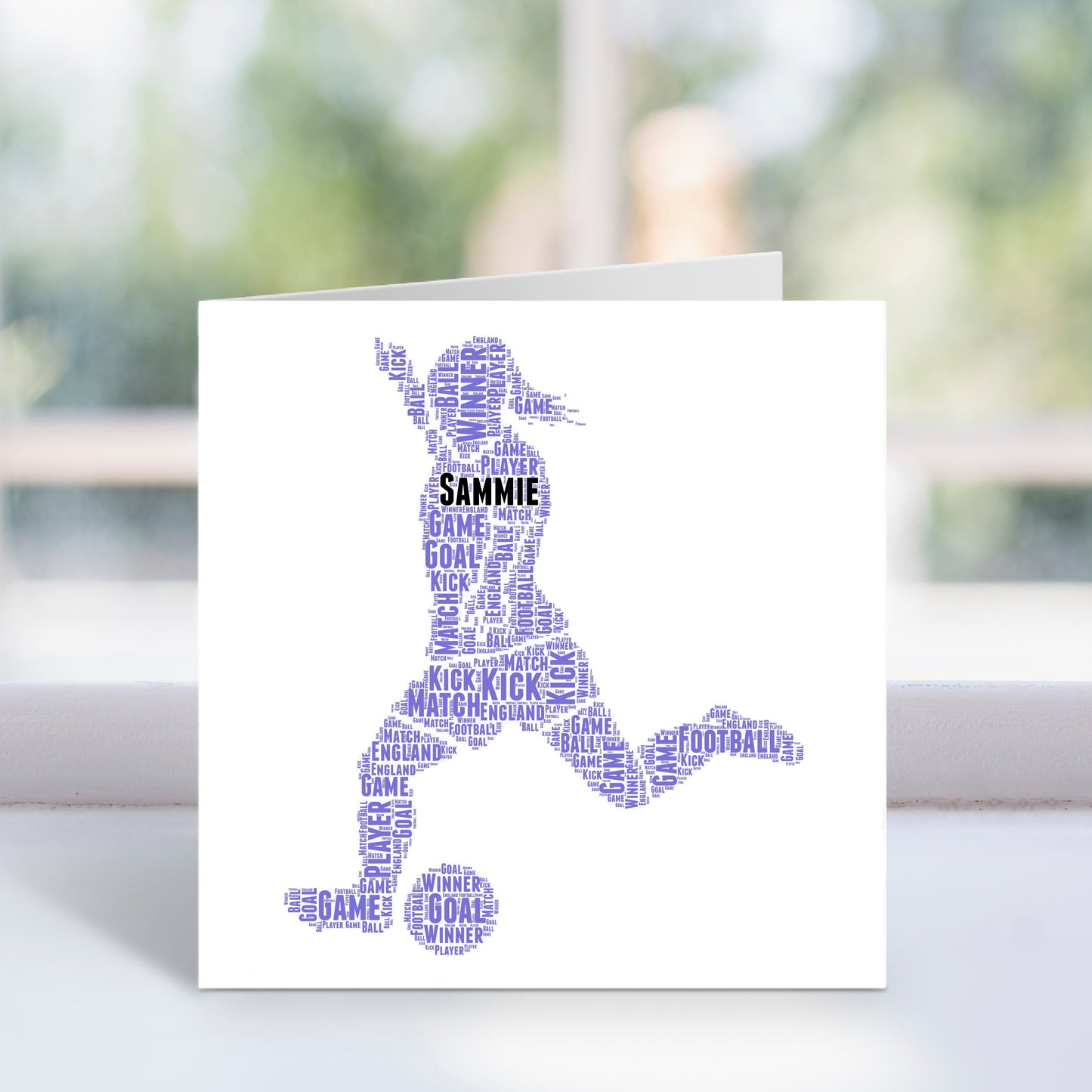 Personalised Female Football Striker Word Art Card