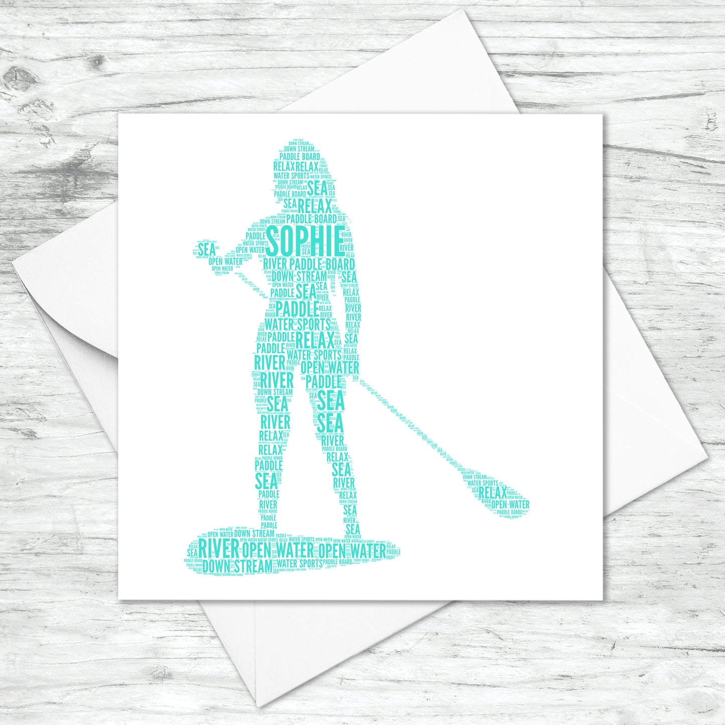 Personalised Female Paddleboarder Word Art Card