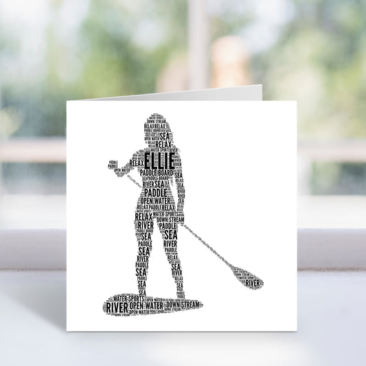 Personalised Female Paddleboarder Word Art Card