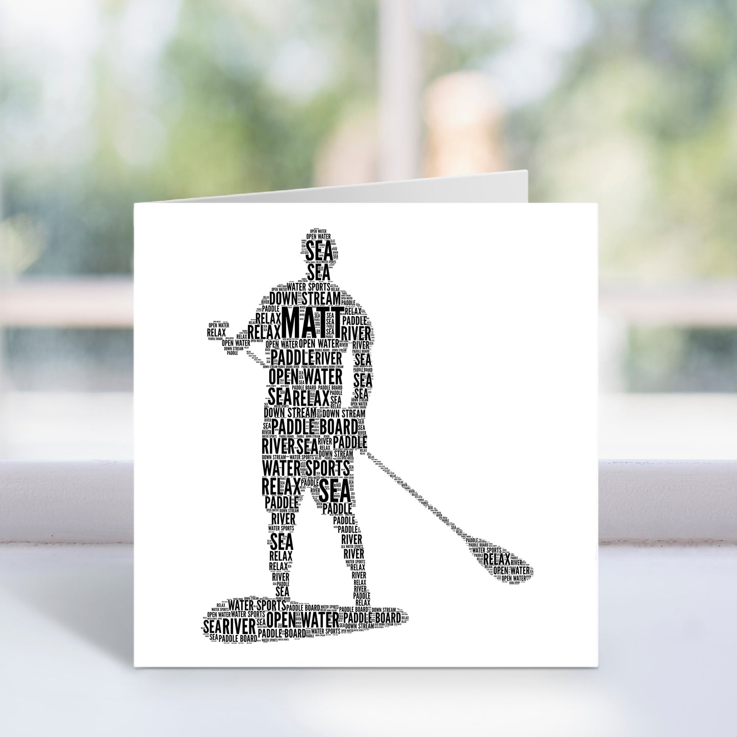Personalised Male Paddleboarder Word Art Card
