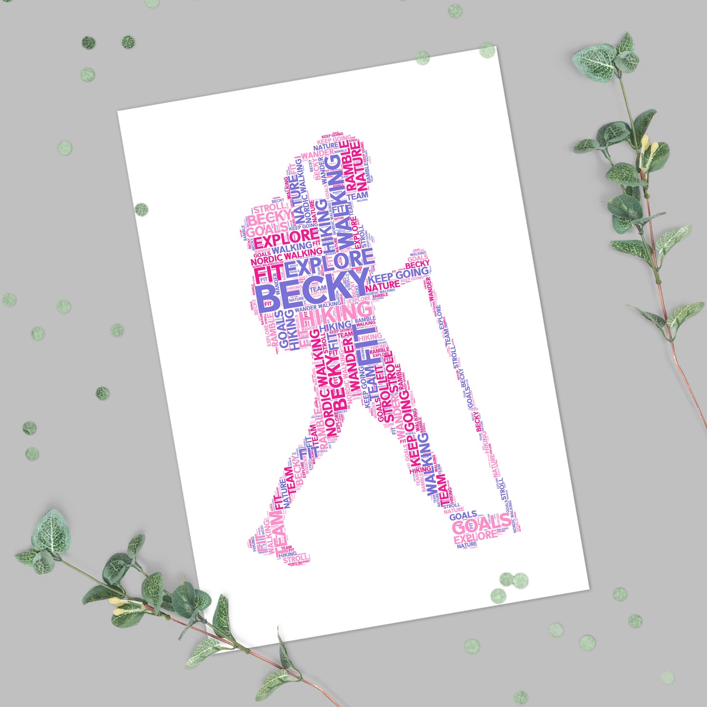 Personalised Female Hiker Word Art Print