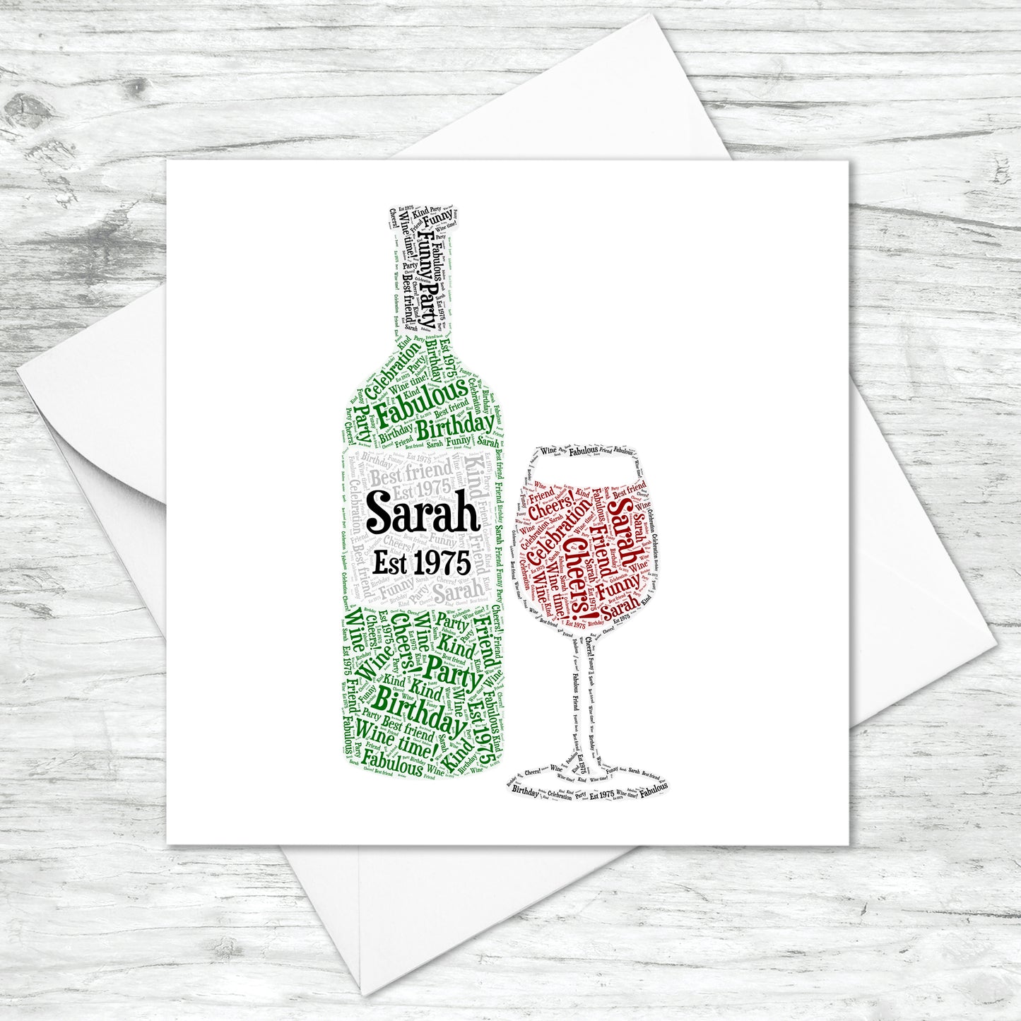Personalised Wine Lovers Bottle Glass Word Art Card