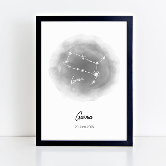Personalised Gemini Zodiac Star Sign Print