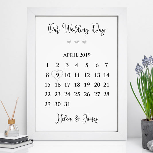 Personalised Our Wedding Date Calendar Print