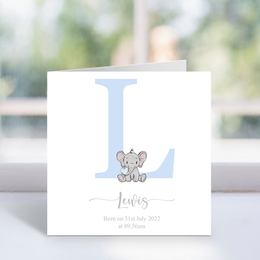 Personalised Elephant Initial Card
