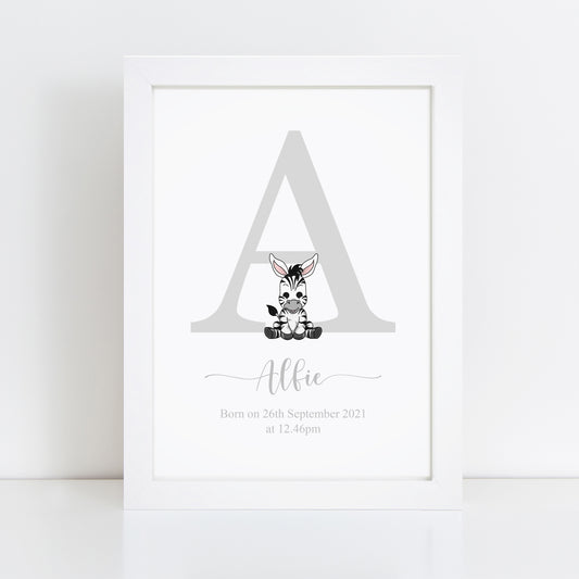 Personalised Safari Animal Initial Print