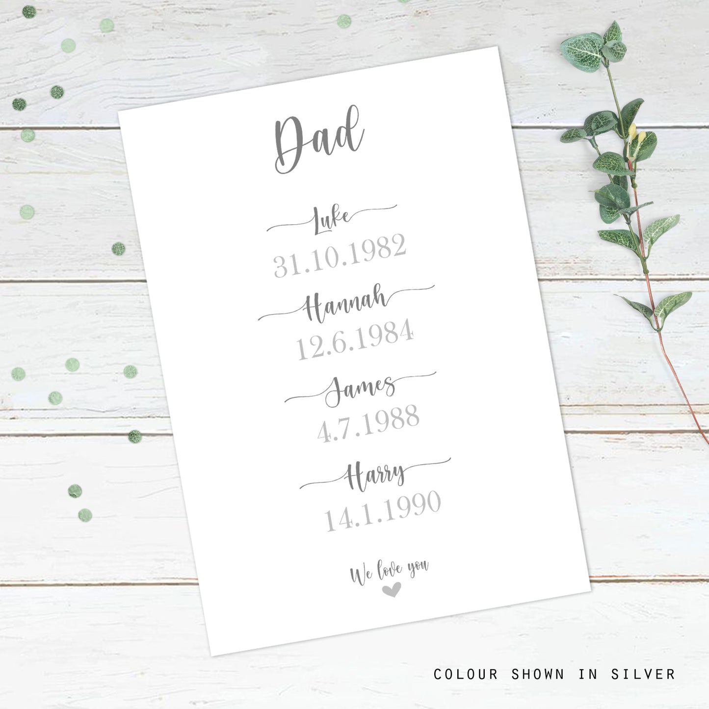 Personalised Dad Childrens Birth Dates Print