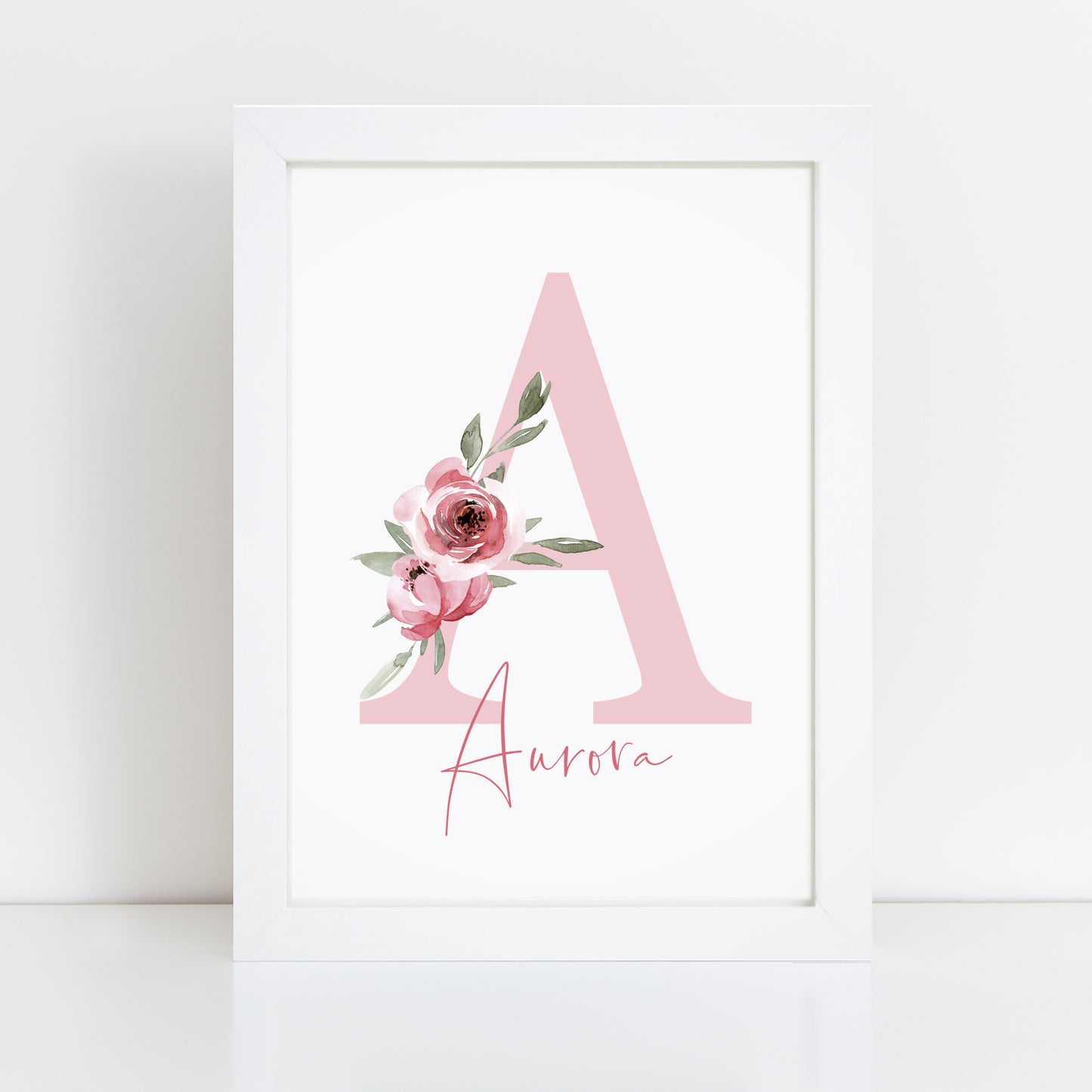 Personalised Pink Floral Initial Print
