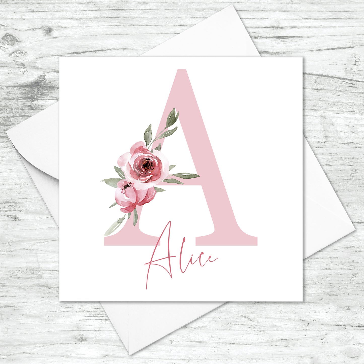 Personalised Pink Floral Initial Card