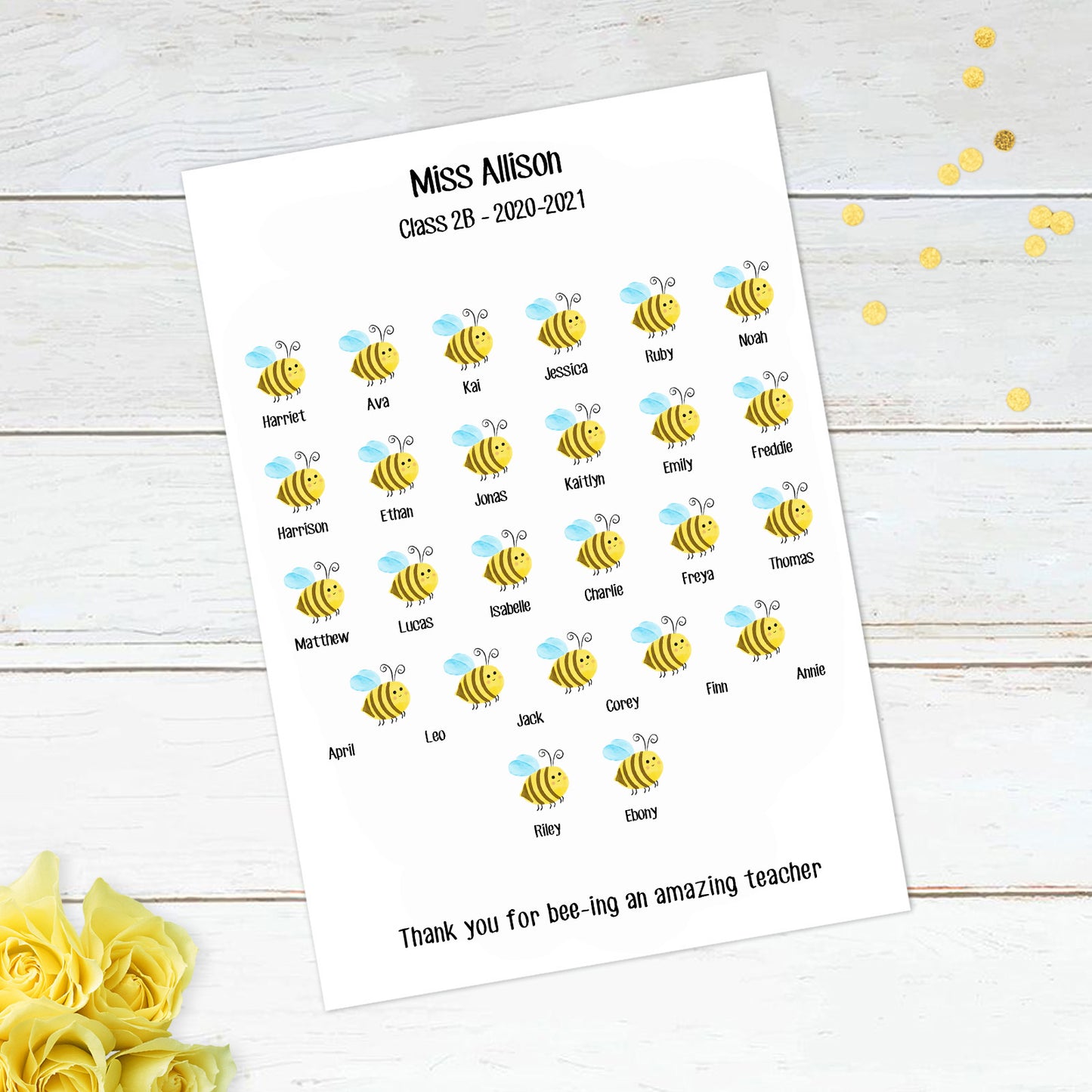 Personalised Bumble Bees Class Print