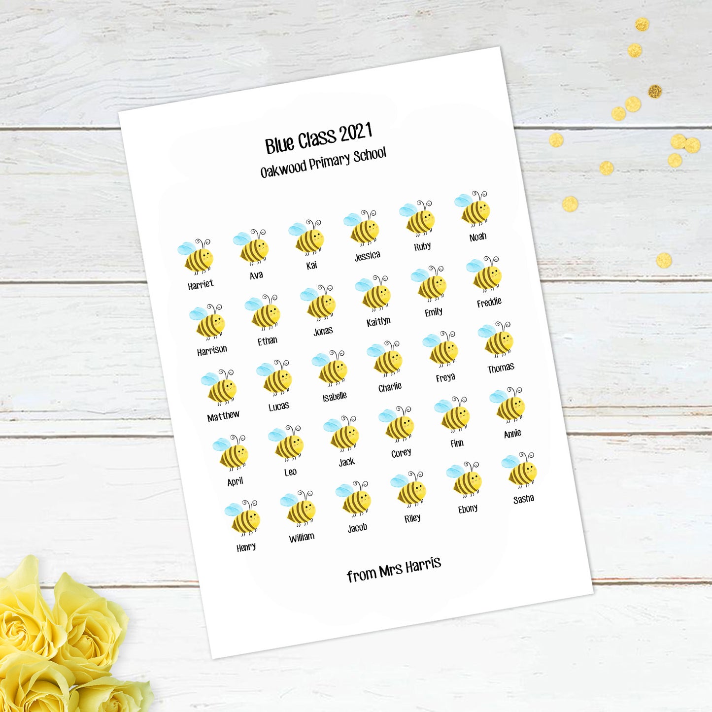 Personalised Bumble Bees Class Print