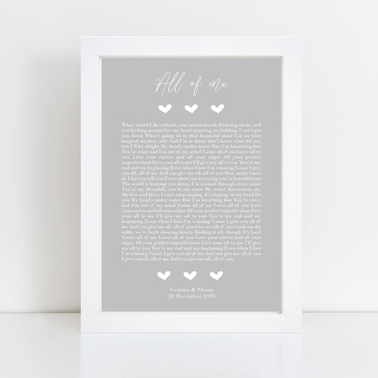 Personalised Song Lyrics Print