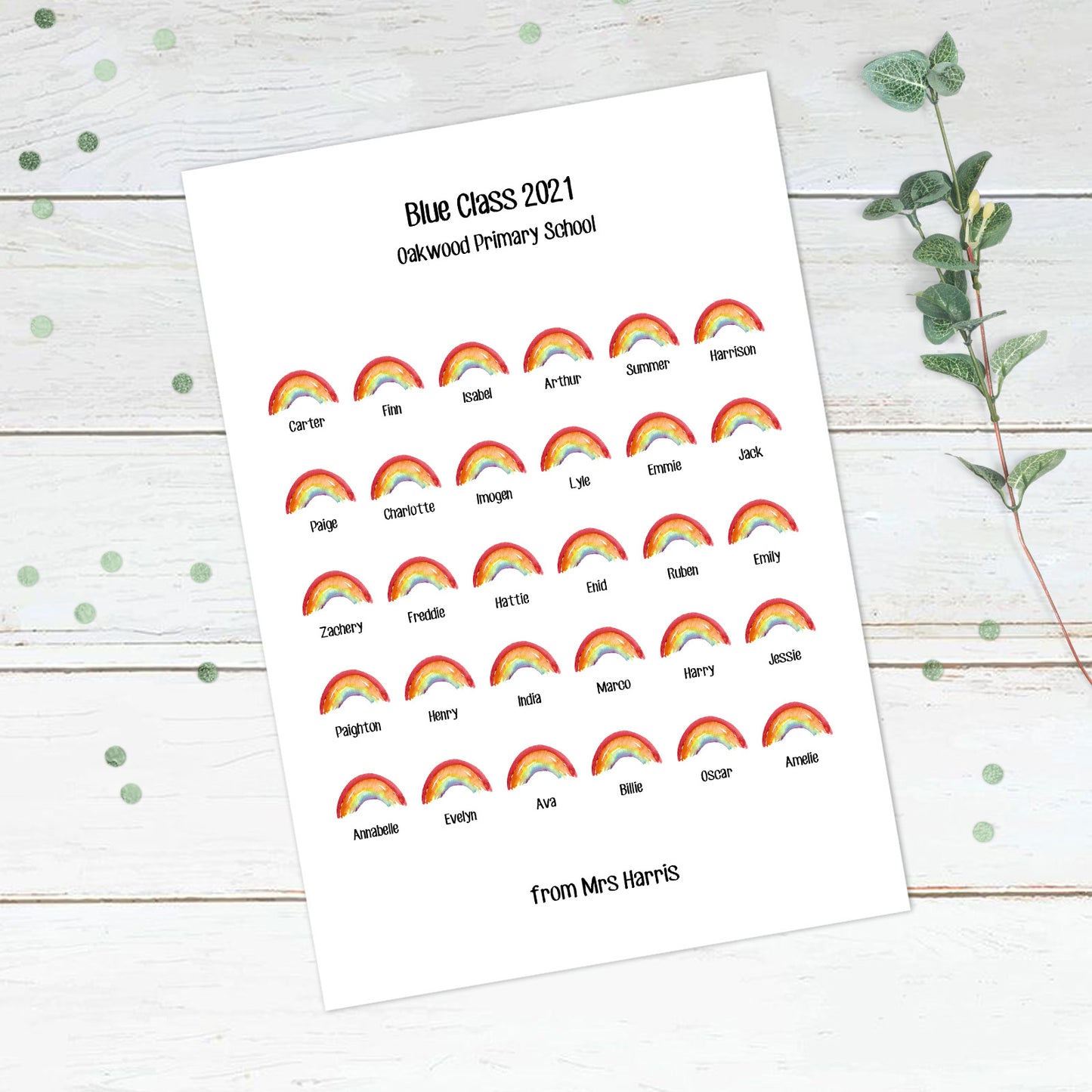 Personalised Rainbow Class Print