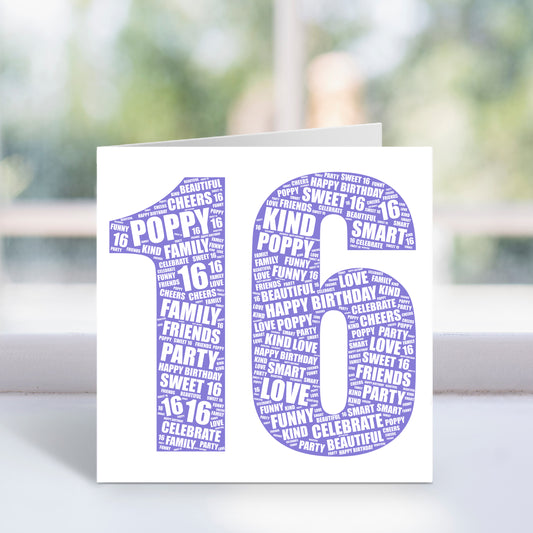 Personalised 16th Birthday Word Art Card
