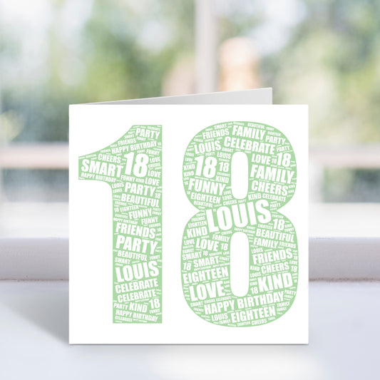 Personalised 18th Birthday Word Art Card