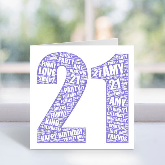 Personalised 21st Birthday Word Art Card