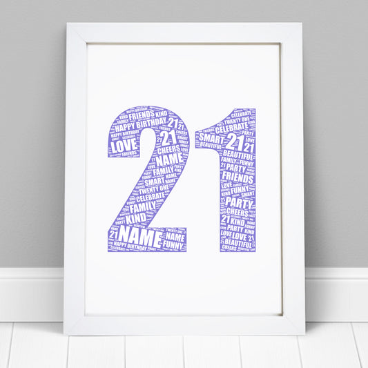 Personalised 21st Birthday Word Art Print