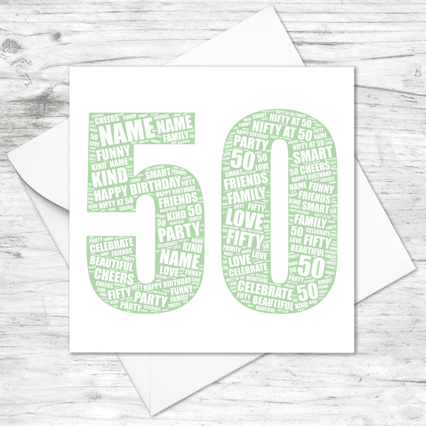 Personalised 50th Birthday Word Art Card