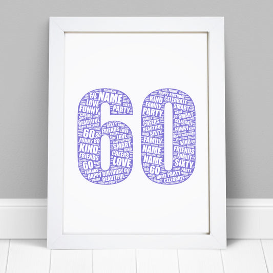 Personalised 60th Birthday Word Art Print
