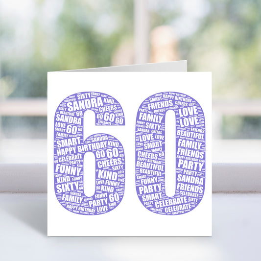 Personalised 60th Birthday Word Art Card