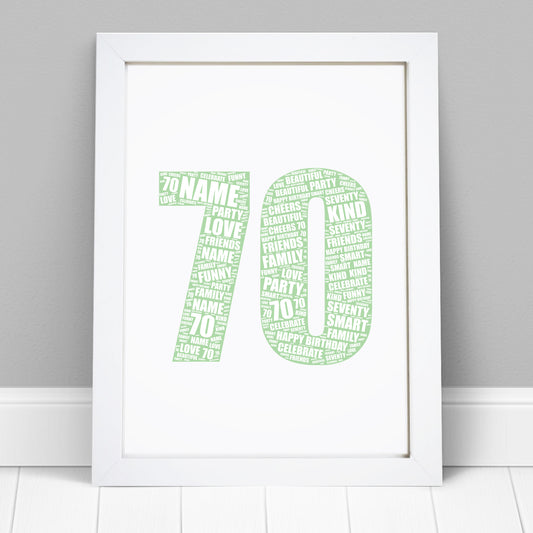 Personalised 70th Birthday Word Art Print