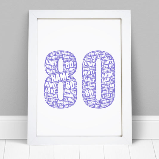 Personalised 80th Birthday Word Art Print