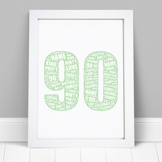 Personalised 90th Birthday Word Art Print