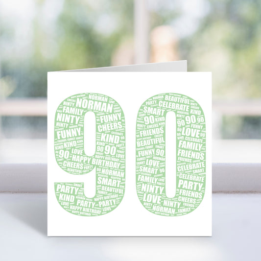 Personalised 90th Birthday Word Art Card