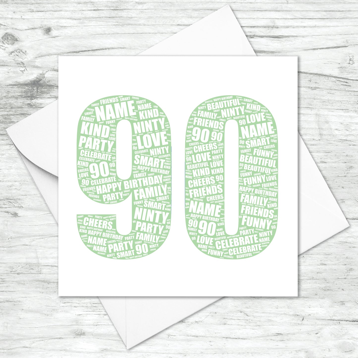 Personalised 90th Birthday Word Art Card