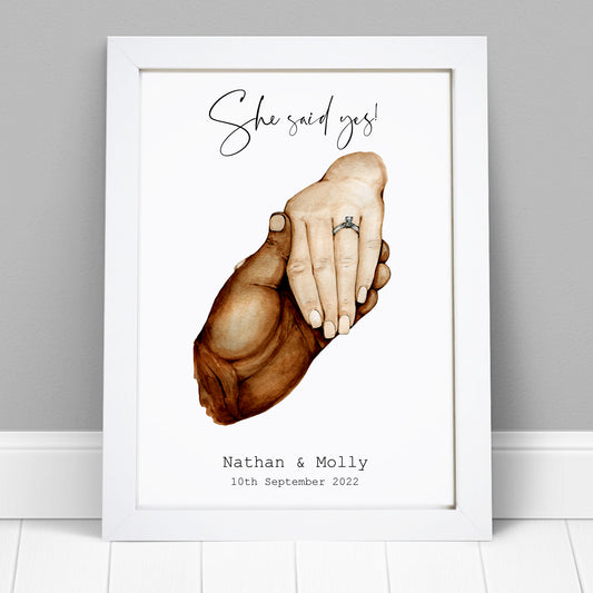 Personalised Newly Engaged Couple Hand Print