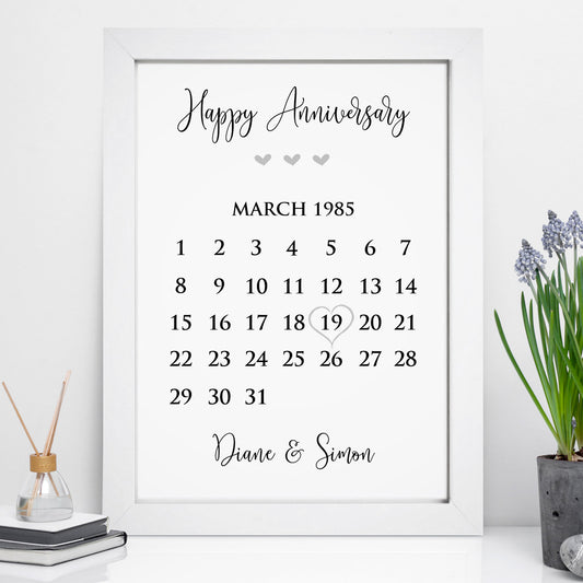 Personalised Anniversary Calendar Print