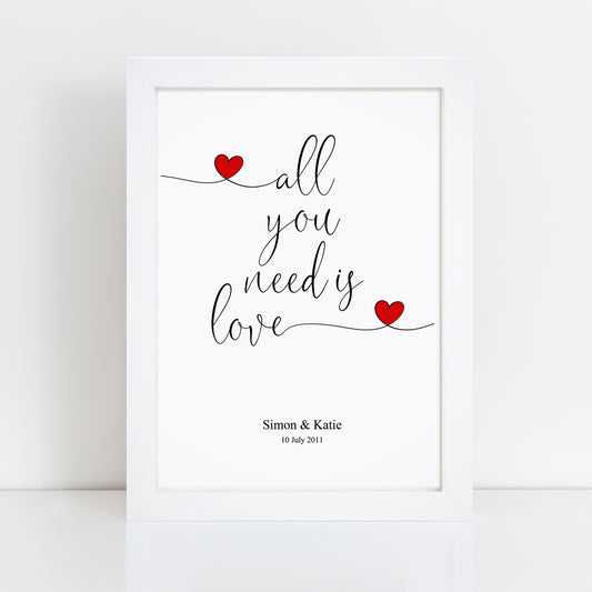 Personalised All You Need Is Love Print