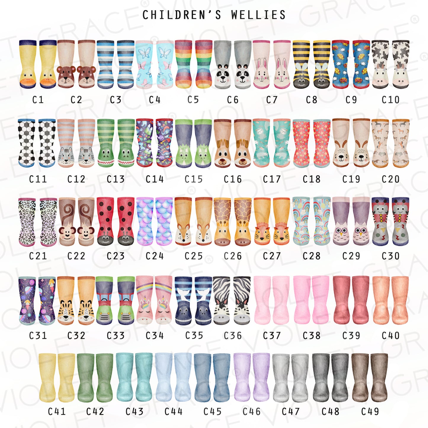Personalised Watercolor Family Welly Boot Print