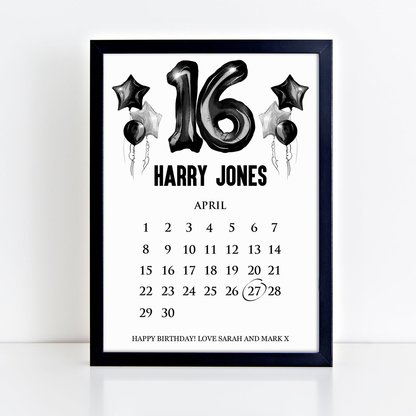 Personalised 16th Birthday Calendar Print