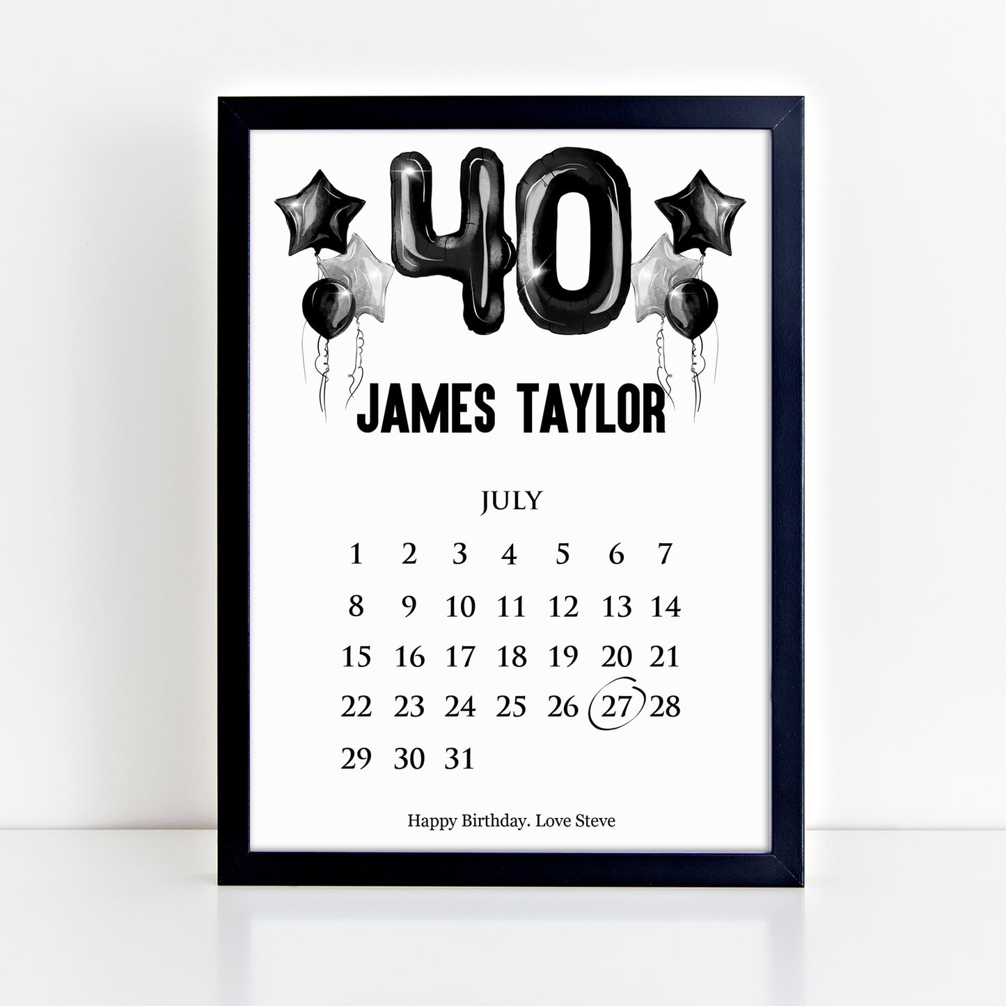 Personalised 40th Birthday Calendar Print