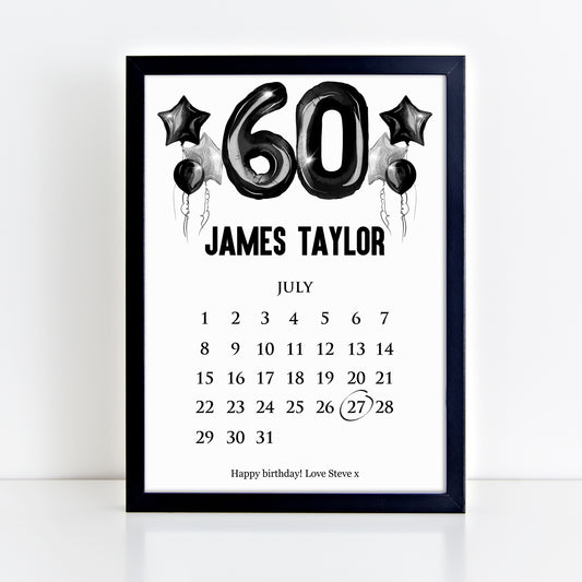 Personalised 60th Birthday Calendar Print