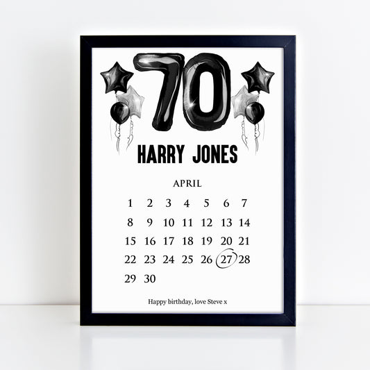 Personalised 70th Birthday Calendar Print