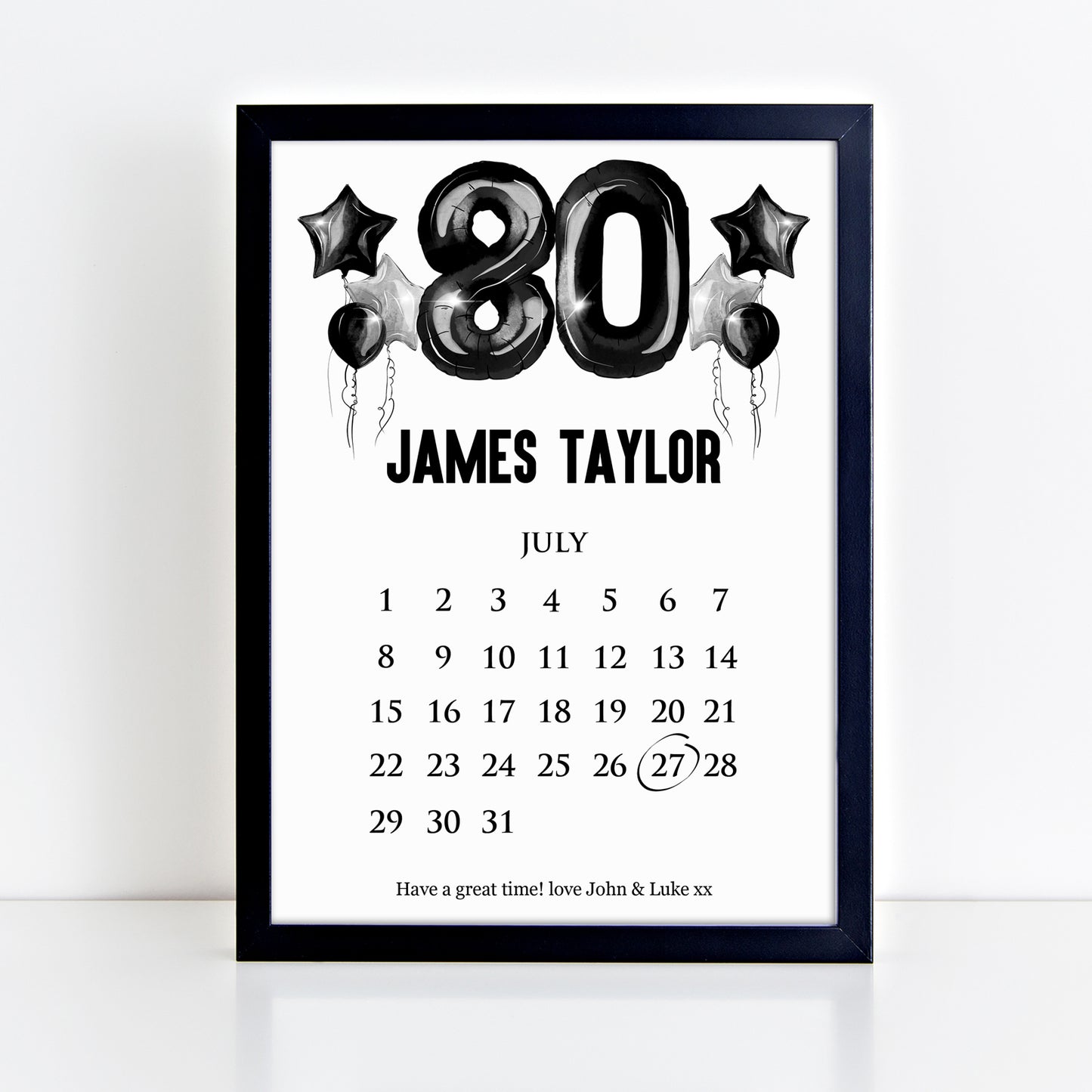 Personalised 80th Birthday Calendar Print