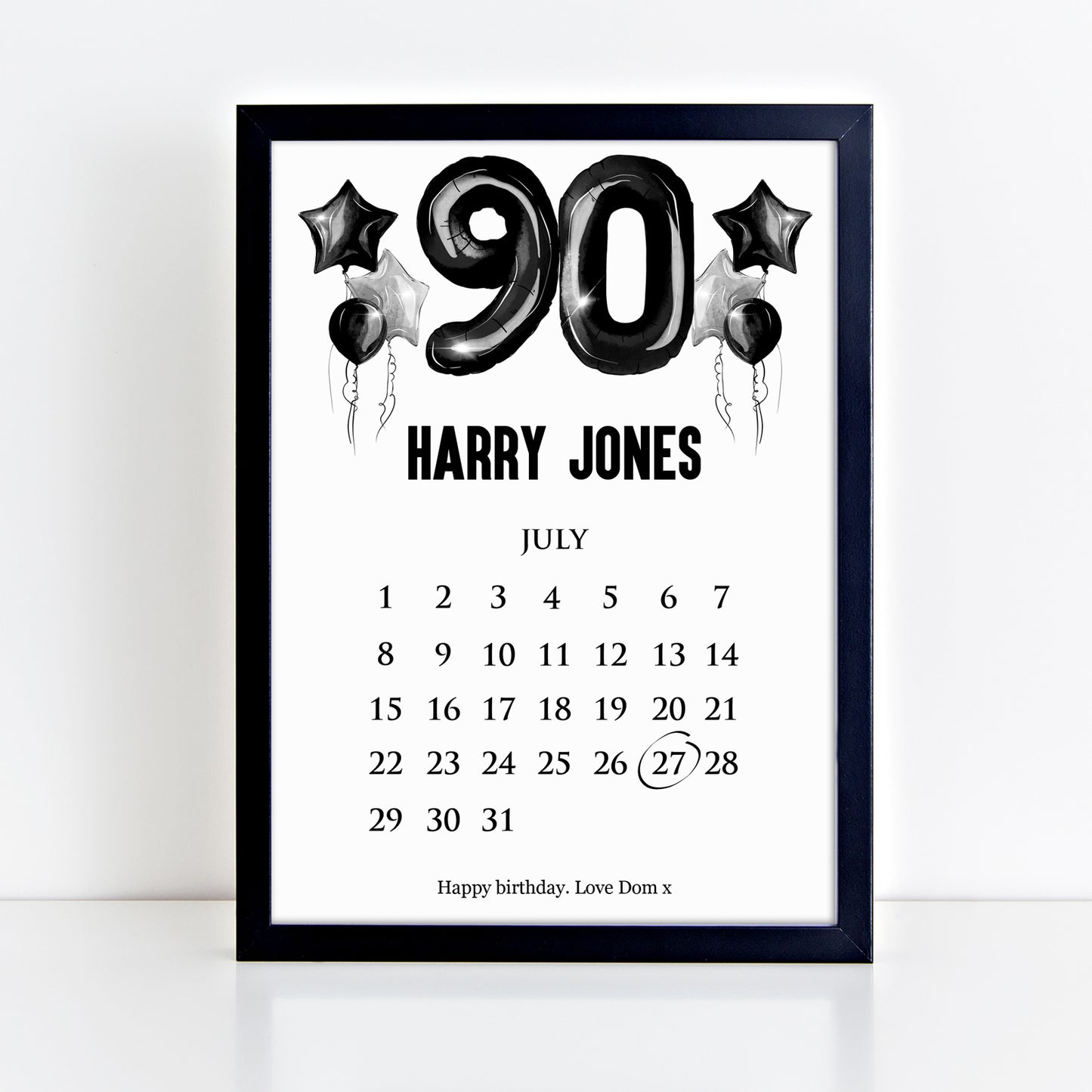 Personalised 90th Birthday Calendar Print