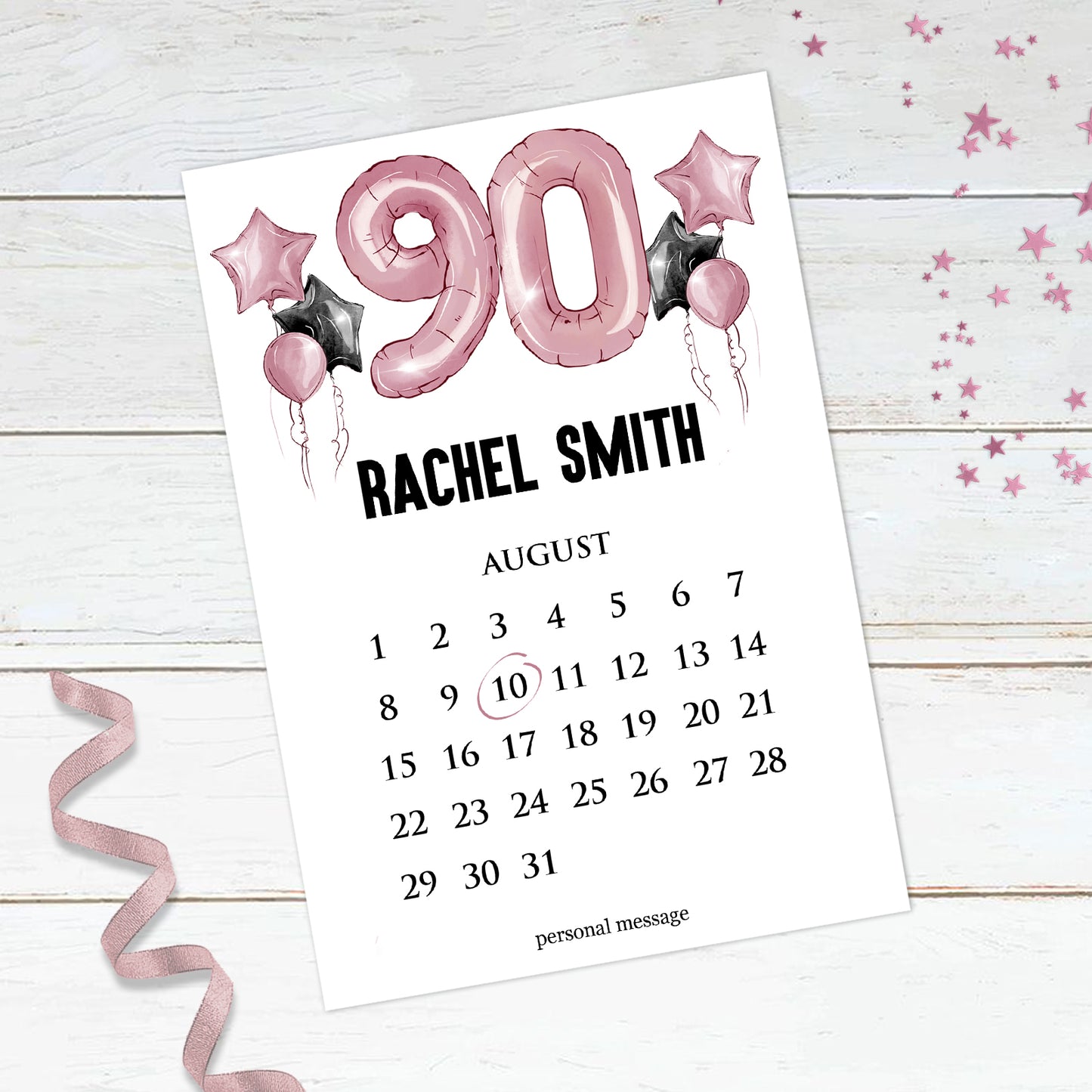 Personalised 90th Birthday Calendar Print